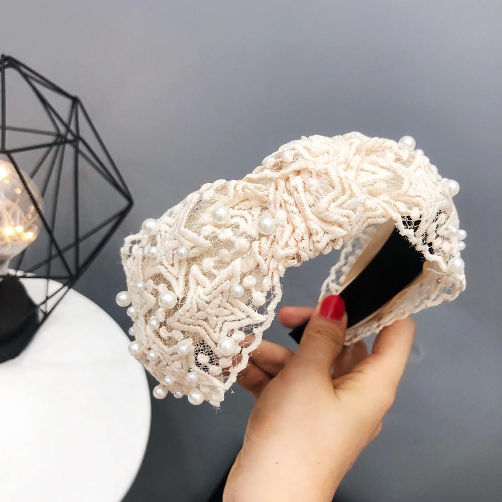 1 piece of lace lace knotted headband, wide edge Korean style headband nail, pearl Korean style headband for women