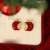 Christmas Silver Zirconia Enamel Apple Stud Earrings - Elegant, Sweet, and Luxurious Jewelry for Women