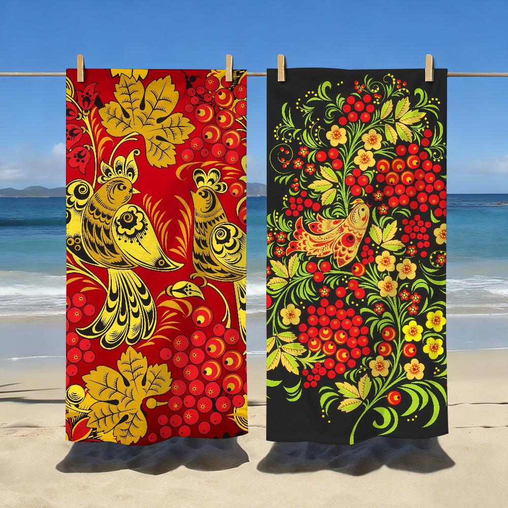 Art Russian Khokhloma Towel Sports Quick Dry Travel Camping Gear Sandproof Soft Light Large Beach Towel