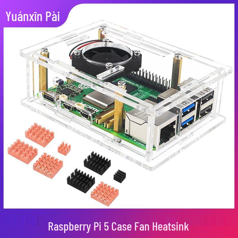 Raspberry Pi 5 Acrylic Case with Fan and Copper-Aluminum Heatsink