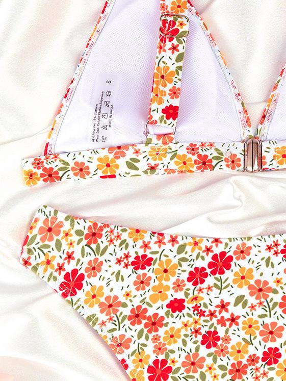 Small Floral Print Backless Sexy Two Piece Swimsuit Elegant For Vacation