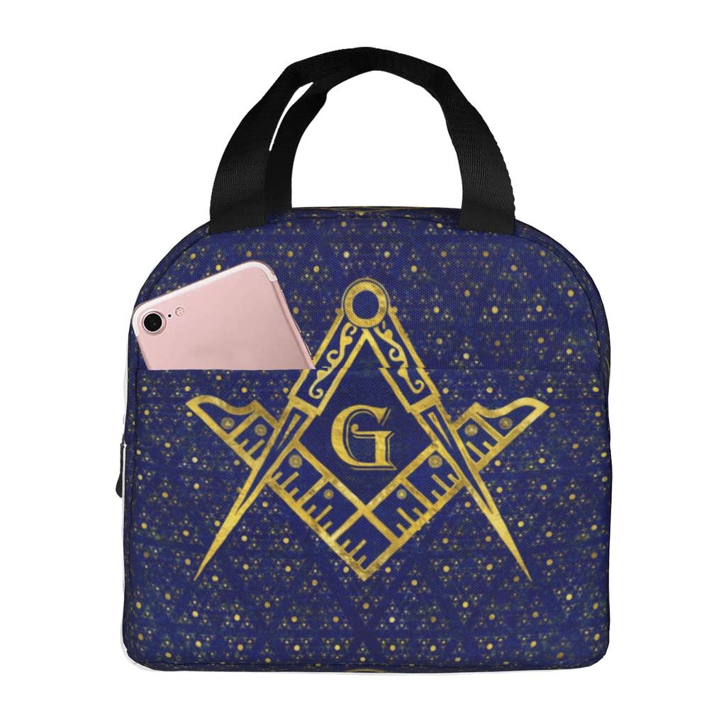 Freemasonry Symbol Lunch Bag Women Masonic Mason Freemason Thermal Cooler Insulated Lunch Box for Adult Office