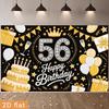 56th Birthday Party Backdrop Gold White Polyester Banner Photo Booth Decoration