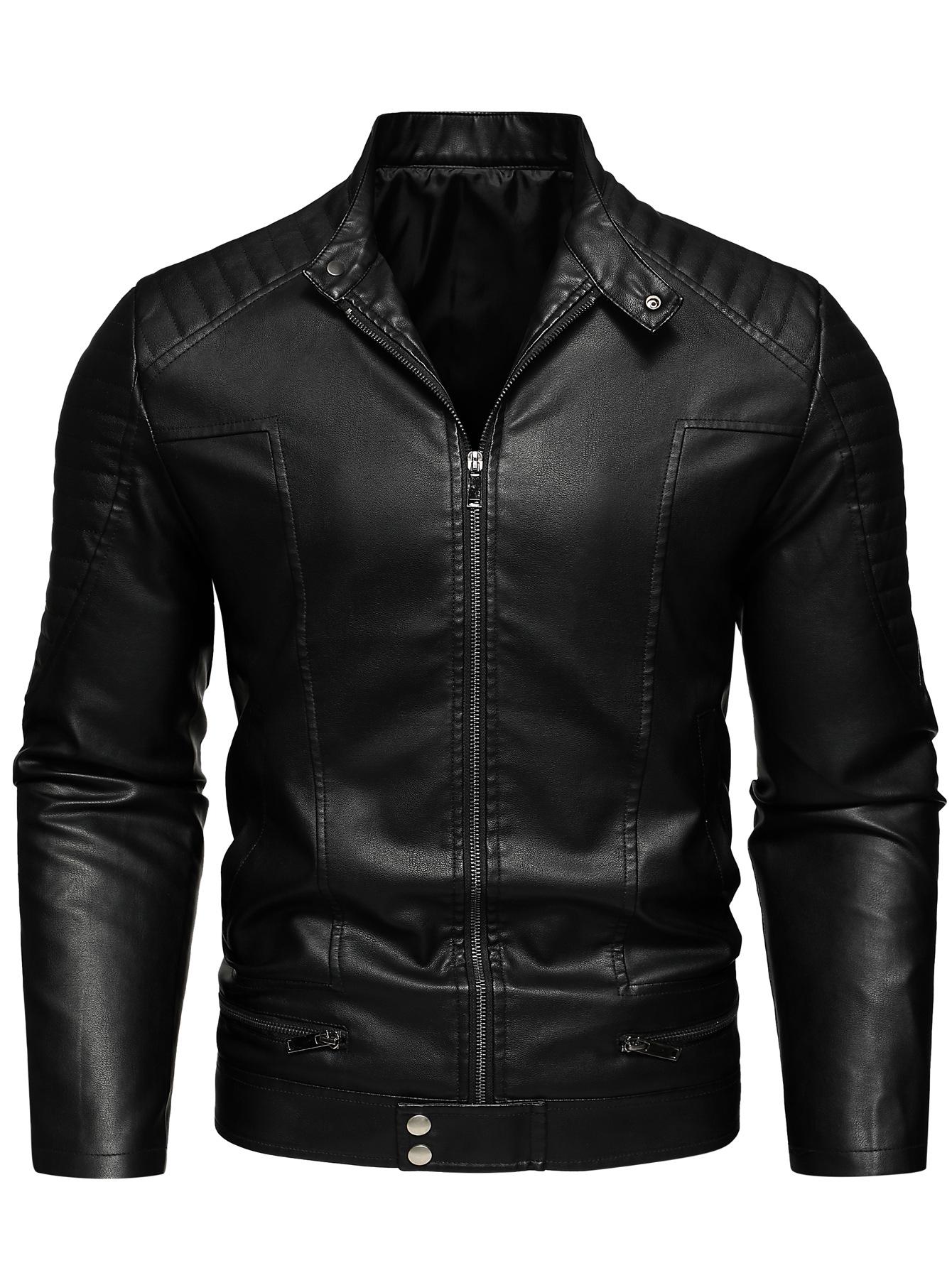 Men s Washed PU Leather Stand Collar Jacket - Autumn/Winter Collection XXL чёрный