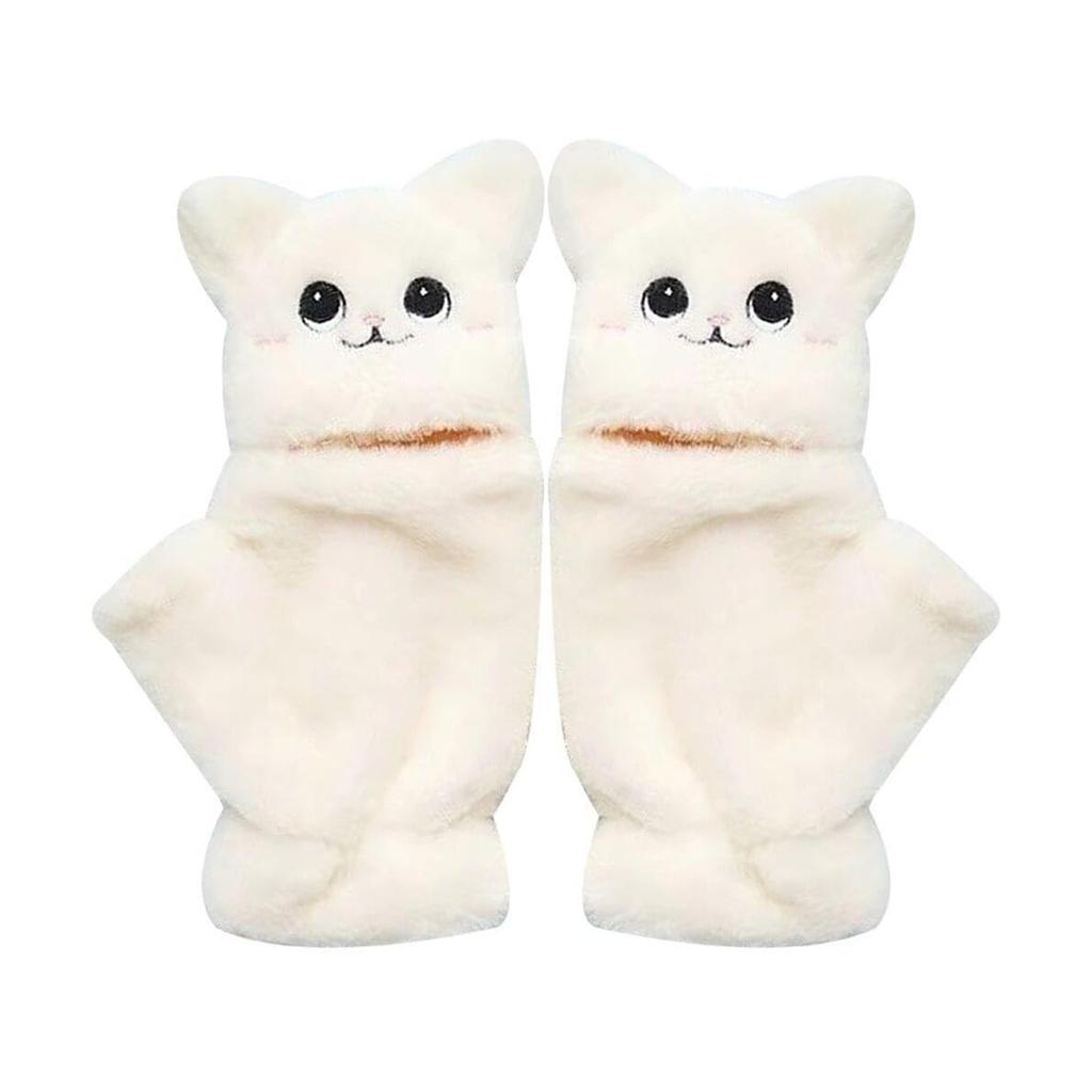 Winter Faux Furs Fingerless Wool Gloves Thermal Insulation Warm Convertible Mittens Flap Cover for Women Girls