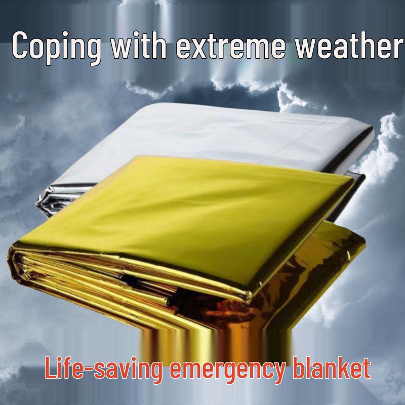 Portable Outdoor Emergency Blanket: Multifunctional, Waterproof, Insulating, for Camping, Earthquake, Cold & Sun Protection.
