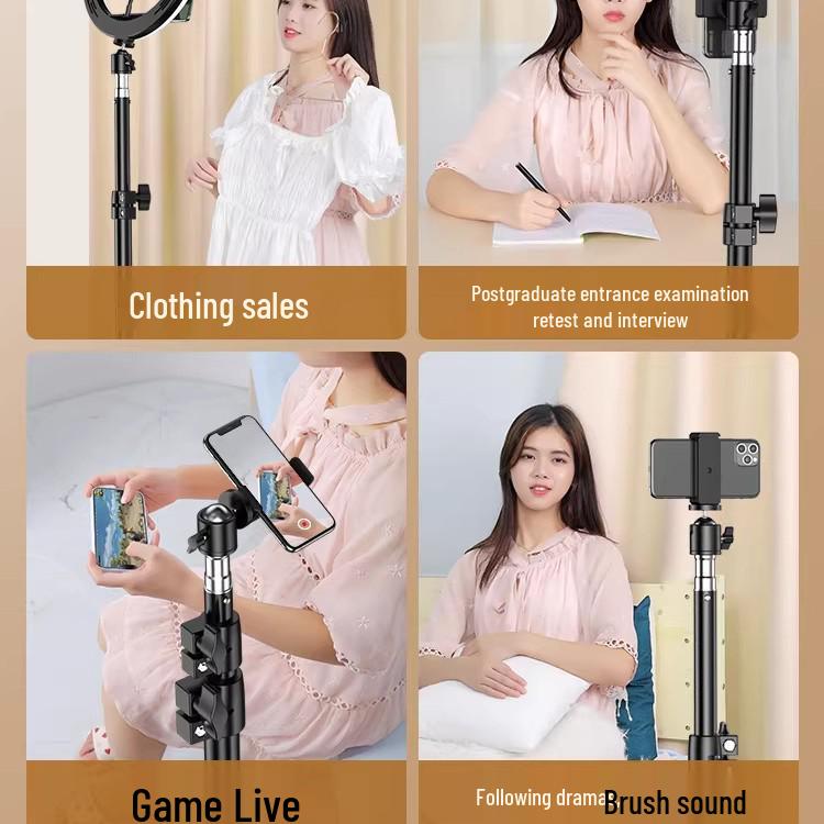 Doldurma Işığı ve Termometreli Bluetooth Tripod - Canlı Yayın ve Fotoğrafçılık İçin Yere Basan, Teleskopik Cep Telefonu Tutucu