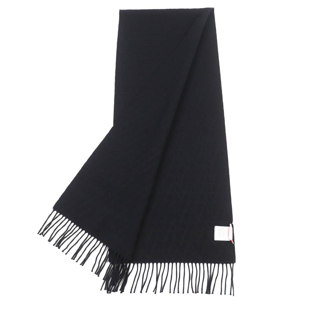 Exzellenter VALENTINO Schal V Signatur Allover-Logo Fransen schwarz Wolle Damen Gebraucht