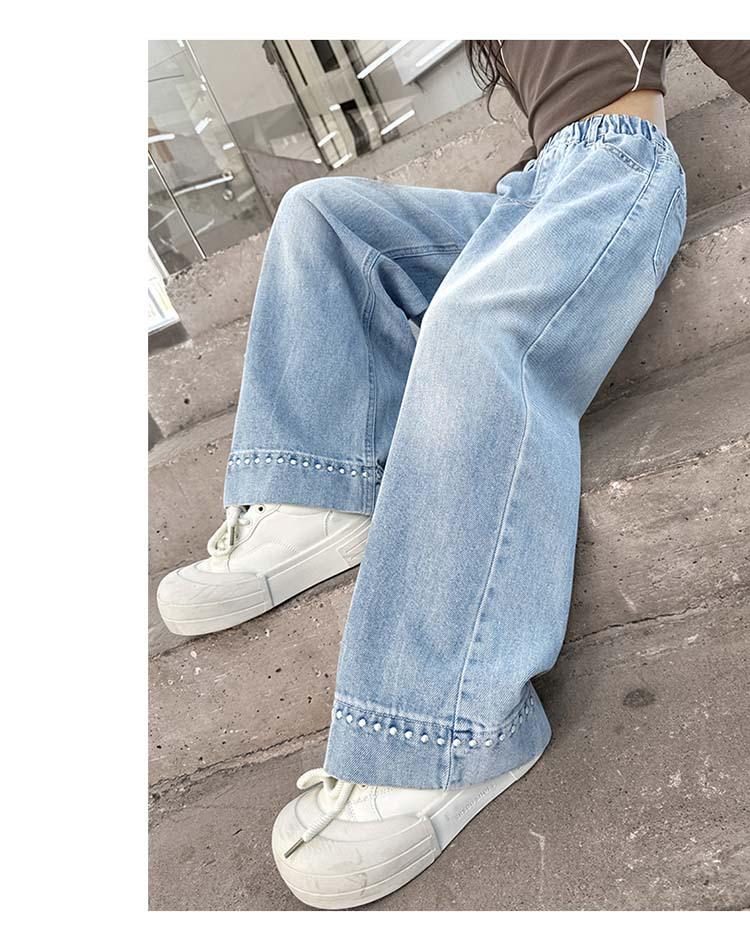 Girls' Spring & Autumn Straight Wide Leg Jeans - Trendy, Loose Fit for Elementary School Students