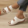 Women's Solid Color Casual Sandals, Platform Slip On Soft Sole Double Buckle Holiday Shoes, Cut Out Wedge Beach Shoes