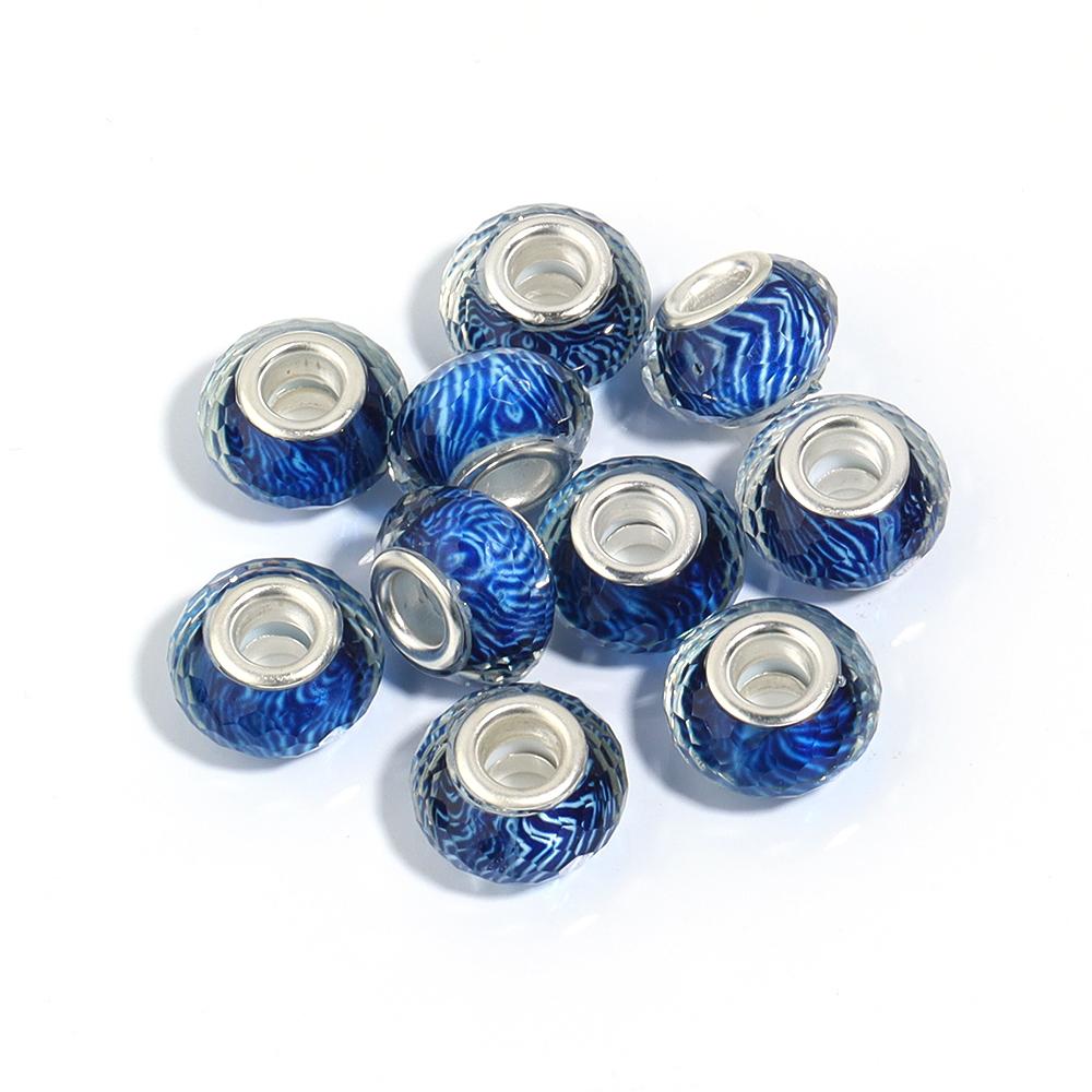10Pcs/Lot 14×9mm Resin Cut Beads Blue Series Printed Large Hole Loose Spacer Beads For Diy Handmade Bracelet Jewelry Accessories