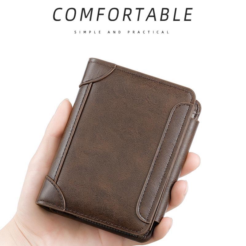 Retro Casual Herren Geldbörse Kurz Reißverschluss Mehrere Kartenfächer Münzgeldbörse Multifunktions-Kartenhalter Geldbörse Herren