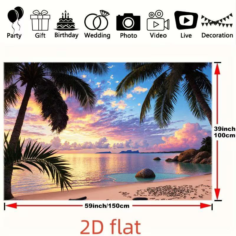 2D Hawaiian Palm Tree Ocean Backdrop Photography Background Banner