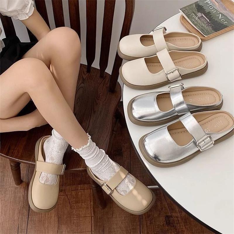 Flat-bottomed Bag Head Lazy Half Slippers Women's Summer Wear 2025 New Fashionable Versatile Mary Jane Cool Slippers