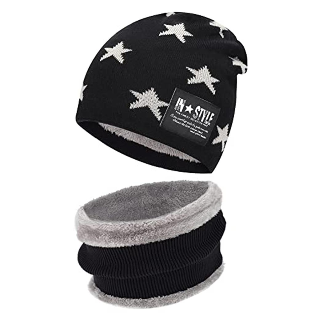 Hot Sale Children's Winter Woolen Hats Scarf Set Baby Boys Girls Korean Thick Warm Knitted Star Pattern Beanie Hat Kids