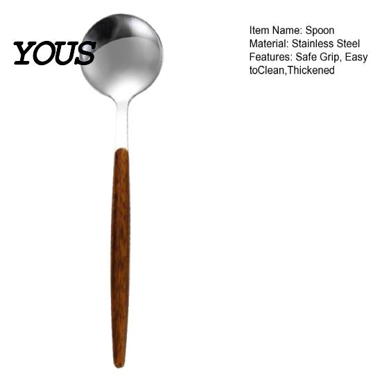 Latte Stirring Spoon Stainless Steel Coffee with Wood Grain Handle, Small Rounded Head Spoon, Rustic Teaspoon for Dessert Ice Cream, Kitchen Tool And