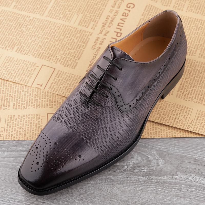 Fashion Dress Shoes For Mens Gray Black Pure Genuine Leather Oxford Shoe New Fashion Handmade Business Casual Office Daily Wear Durable