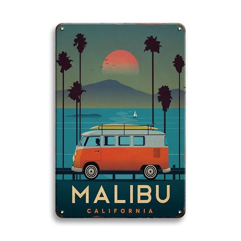 Vintage Cestovní Města Plechové cedule PARIS IMALIBU CHICAGO Železná malba Retro plakáty Domov Nástěnná umělecká výzdoba Pokojová výzdoba