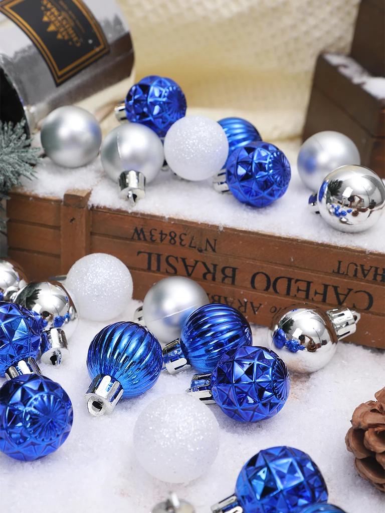Christmas Balls Ornaments 30Pc Blue Silver Christmas Tree Decorations Santa Tree 30Mm Hanging Ball For Xmas  New Year Party