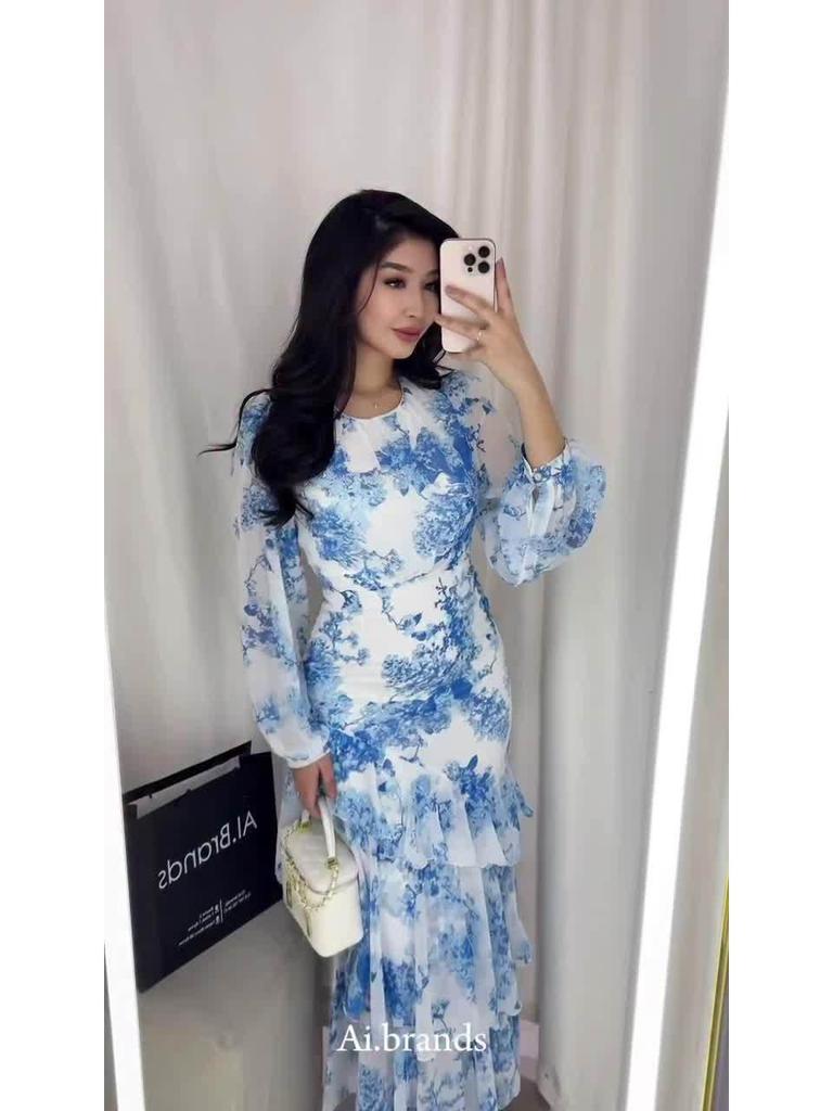 2025 Spring European & American Style Small Floral Chiffon Dress for Women
