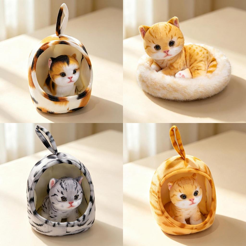 Plush Cat Doll Bed Toy With Realistic Threecolor Feline Design For Kids And Collectors