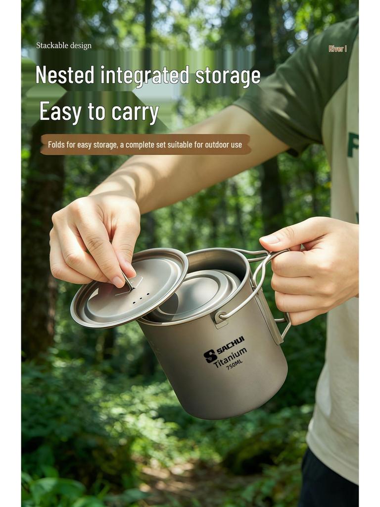 Leichte faltbare Reisetasse aus reinem Titan für Camping & Outdoor-Tee
