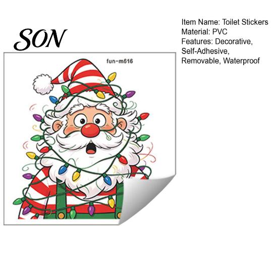 Cute Cartoon Santa Decals Christmas Toilet Stickers, Waterproof Funny Claus Lid Seat Decals, Self-Adhesive Decorative Tank Bathroom Water Sticker,