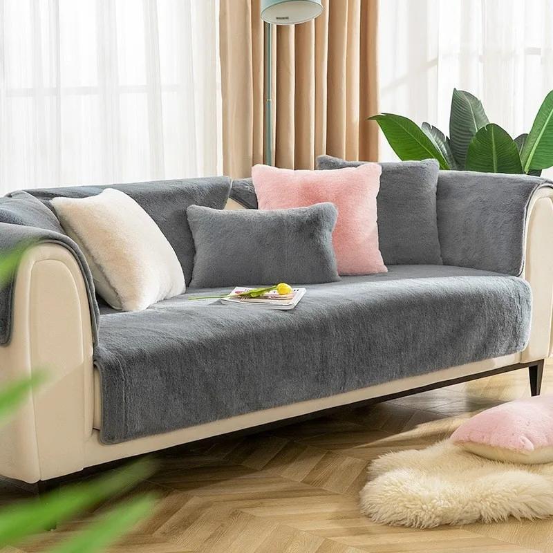 

Мягкий плюшевый чехол для дивана, зимний теплый чехол из меха кролика, подушка для дивана, полотенце, противоскользящие чехлы для дивана, стульев, декор для гостиной, одеяло, коврик 70x150cm 1pcs