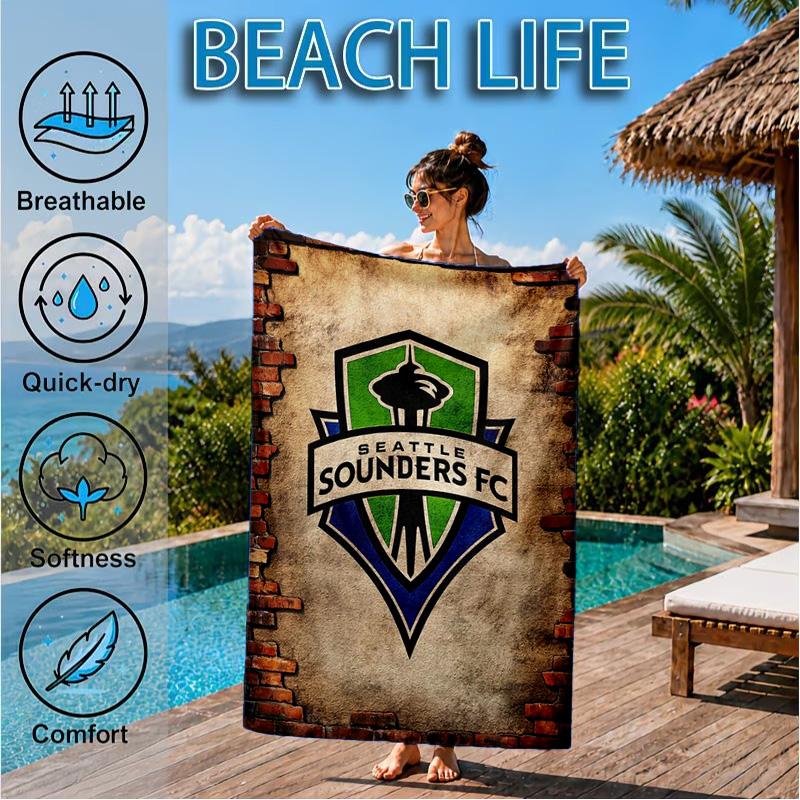 Sea-ttle Fc Logo Printed Microfiber Beach Towel, Soft And Absorbent, Quick-Dry, Ideal for Summer Travel, Beach Essential, Swimming Pool
