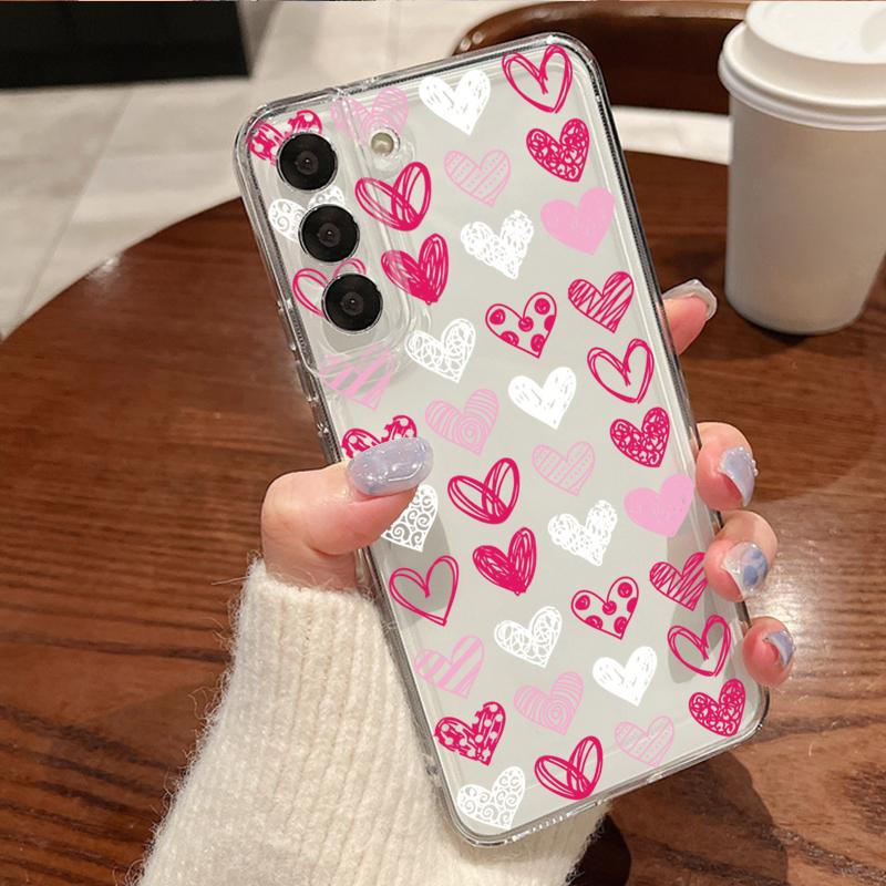 Colorful Hearts Patterned Phone Case For Samsung Galaxy S26 S25 S24 S23 Ultra S22 Plus S24 S21 FE S25 Edge Clear Soft TPU Cover