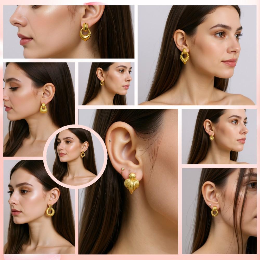 Trendy Personality  Irregular Geometric Heart Shaped Drop Stud Earrings 18 K Gold Plated Stainless Steel Earrings for Woman