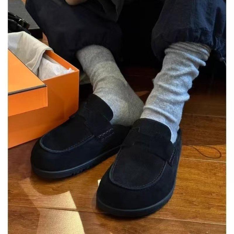 Modă Versiune Coreeană Retro Cap Mare Papuci cu Talpă Plată Papuci Baotou Papuci Slip-on cu Un Picior Talpă Moale Vârf Rotund Papuci Cool pentru Femei