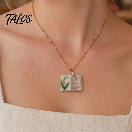 Talos Women Birth Flower Necklace, Floral Book Pendant January To December Month Gift for Wife Girlfriend
