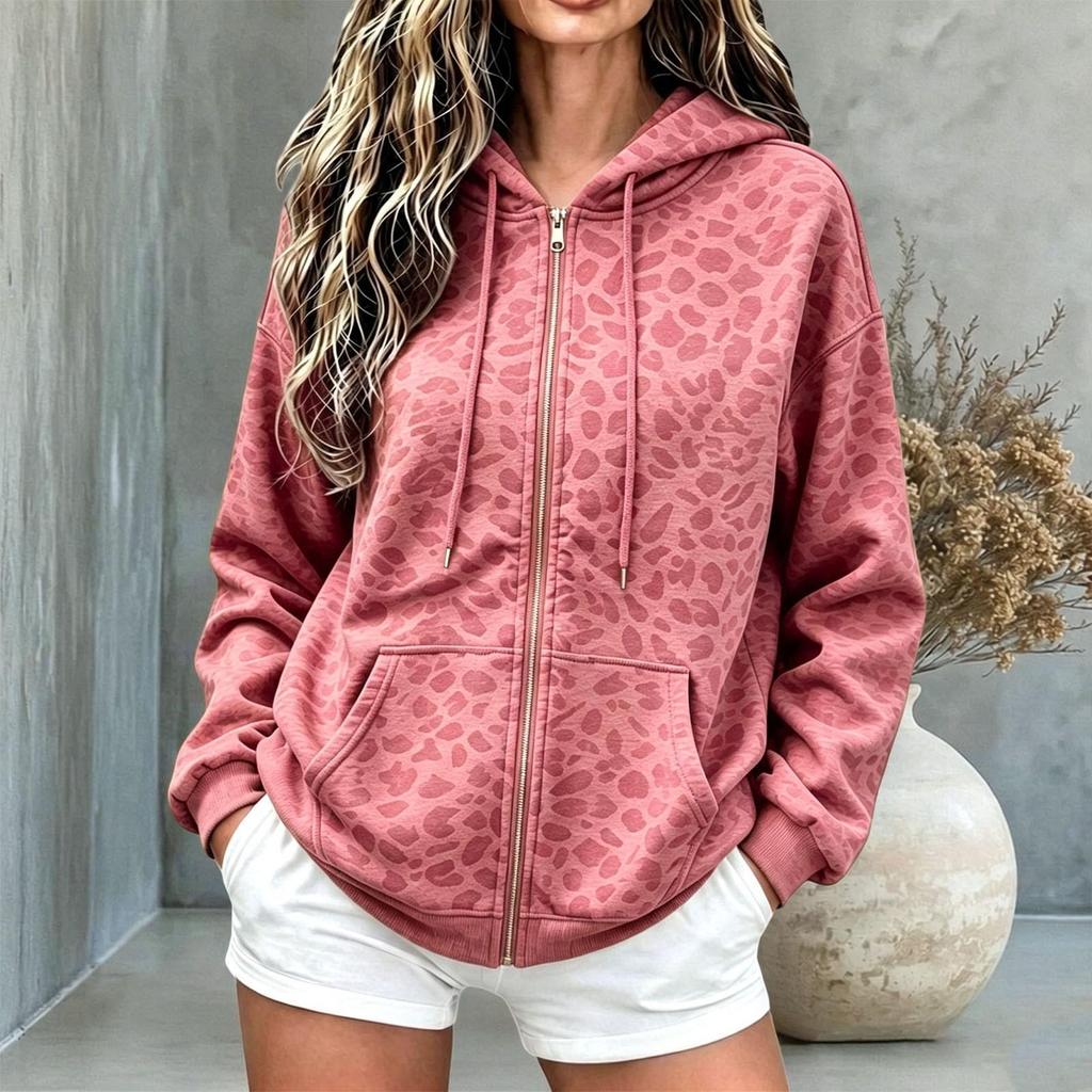 Damen Lässiger Lockerer Kurzer Kapuzen-Reißverschluss-Strickjacke