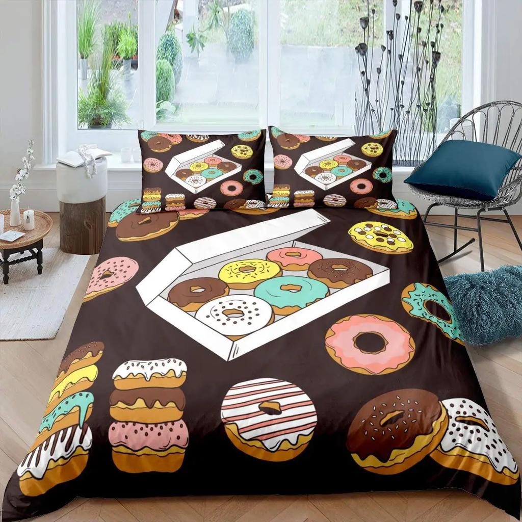 3D Chocolate Dessert Duvet Cover Set Bed Cover Food Candy Donut Cake Comforter Quilt Cover With Pillowcase For Kids Children Bed