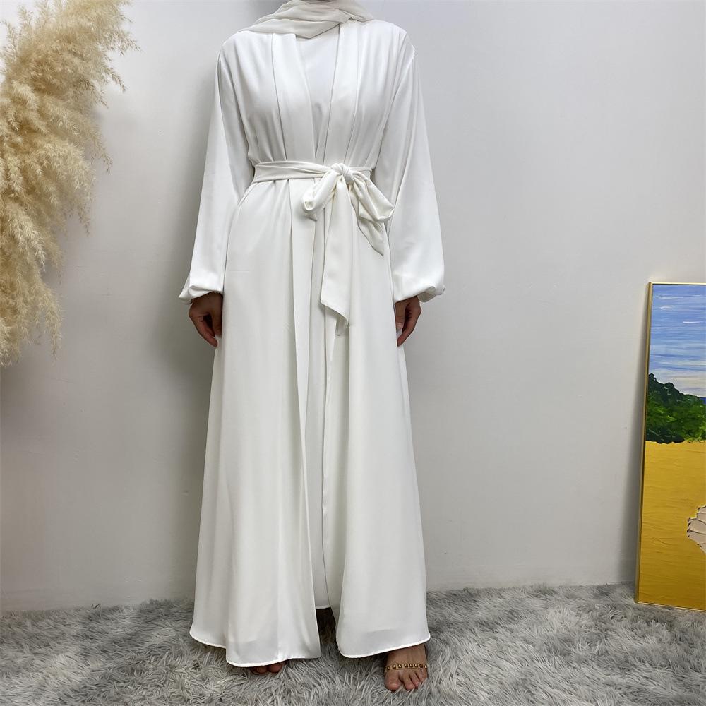 

12-кольоровий тонкий кардиган з довгим рукавом та кишенями - Повсякденний мусульманський халат Стиль 1876 2XL білий