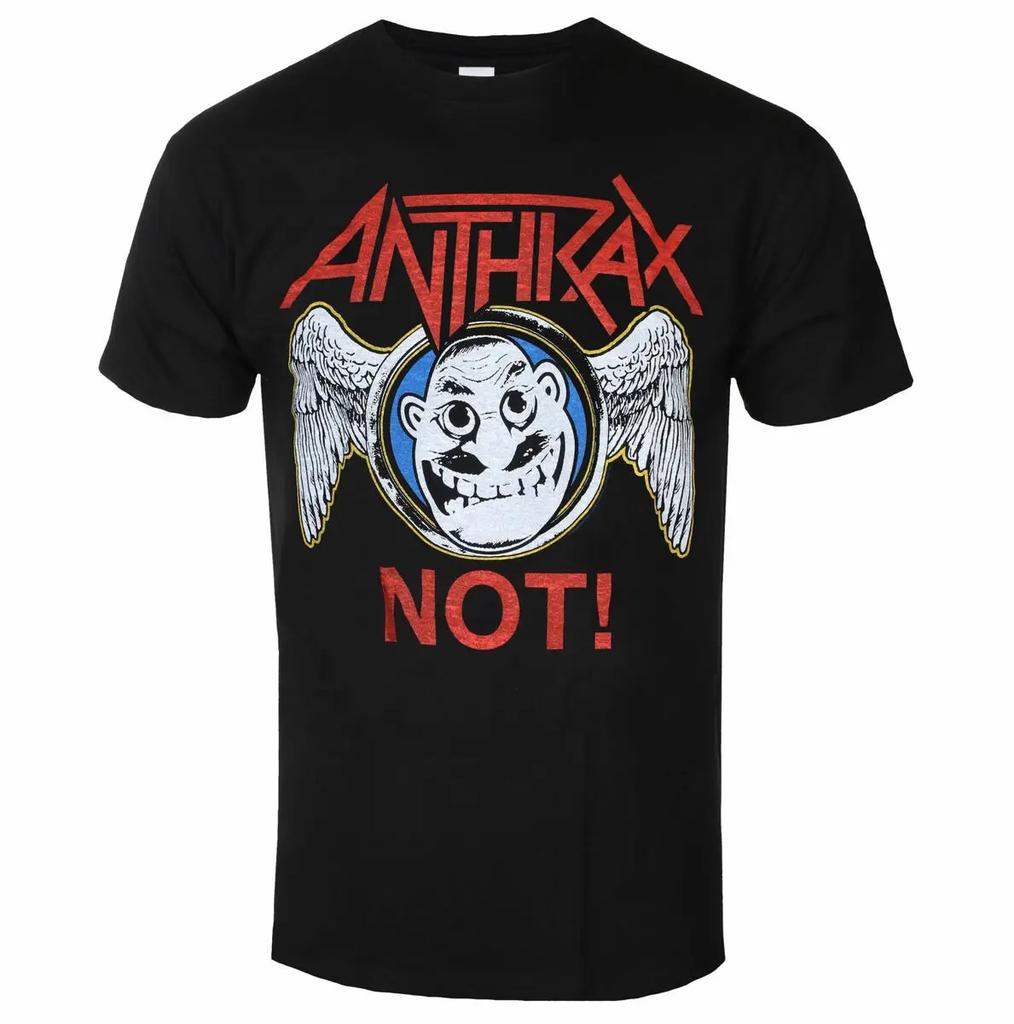 T-shirt in Cotone con Stampa Teschio legata alla Band ANTHRAX Taglio Ampio e Comodo Adatta Sia a Unisex che a Donne