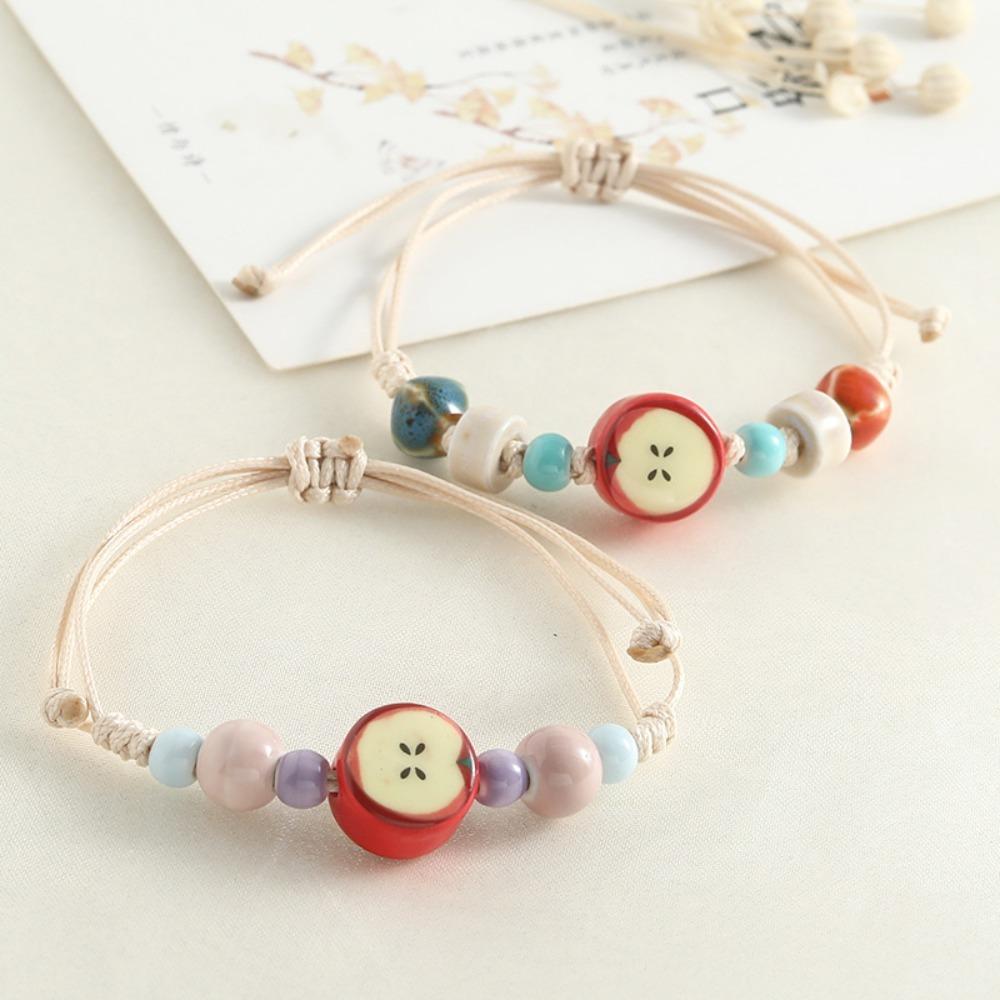 Cute Fashion Dopamine Jingdezhen Ceramic Beads Apple Bracelets for Women Girl Friend Hand-woven Adjustable Bracelet Jewelry Gift