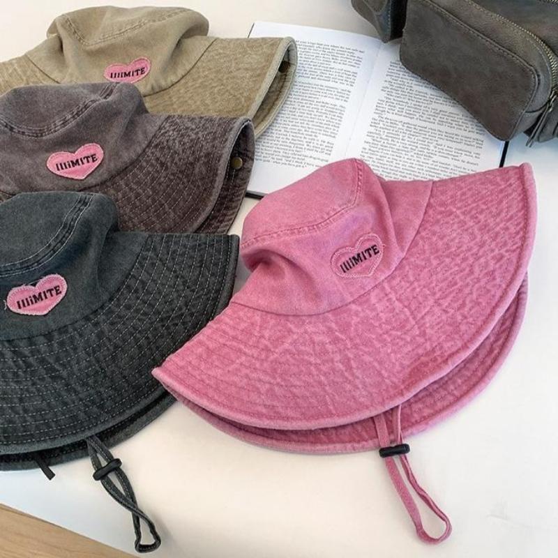 Retro Washed Love Cowboy Bucket Hats Women Spring Summer Outdoor Frenulum Sun Protection Sweet Pink Sun Hat Fisherman Caps