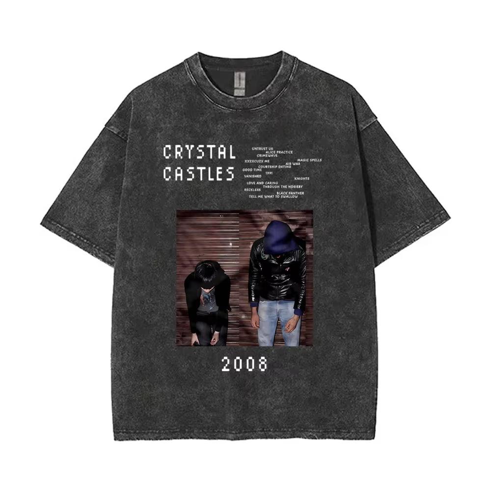 

Потерта вінтажна музичний альбом Crystal Castles II, двостороння футболка, чоловіча, готичний панк, чоловічі бавовняні футболки оверсайз L