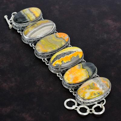 Bumble Bee Jasper Bracelet Vintage Bracelet 925 Sterling Silver Bracelet Handmade Gemstone Jewelry Adjustable Chain Bracelet Gifts For Women