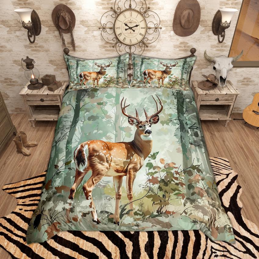 Homewish Rustic Farmhouse Duvet Cover Set, Bear Moose Deer Bedding Set, Retro Lodge Cabin Quilt Cover Set