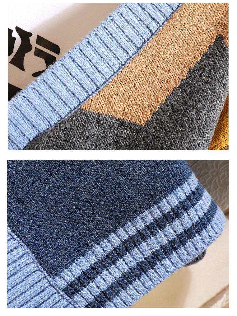 Men's V-Neck Knitted Cardigan Sweater - Autumn/Winter Fashion, Loose-Fit, Long-Sleeved, Stylish Stitch Design.