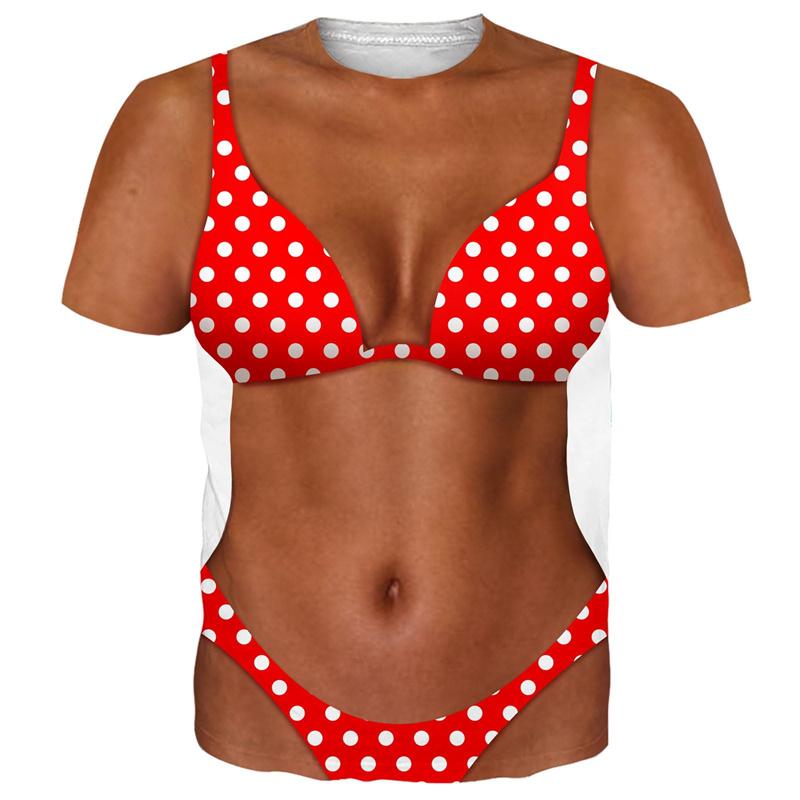 Men's Bikini Printed Fun T-shirt, Fake ABS Muscle 3D Printed Short Sleeved T-shirt, Cosplay Women's Clothing, Novelty T-shirt