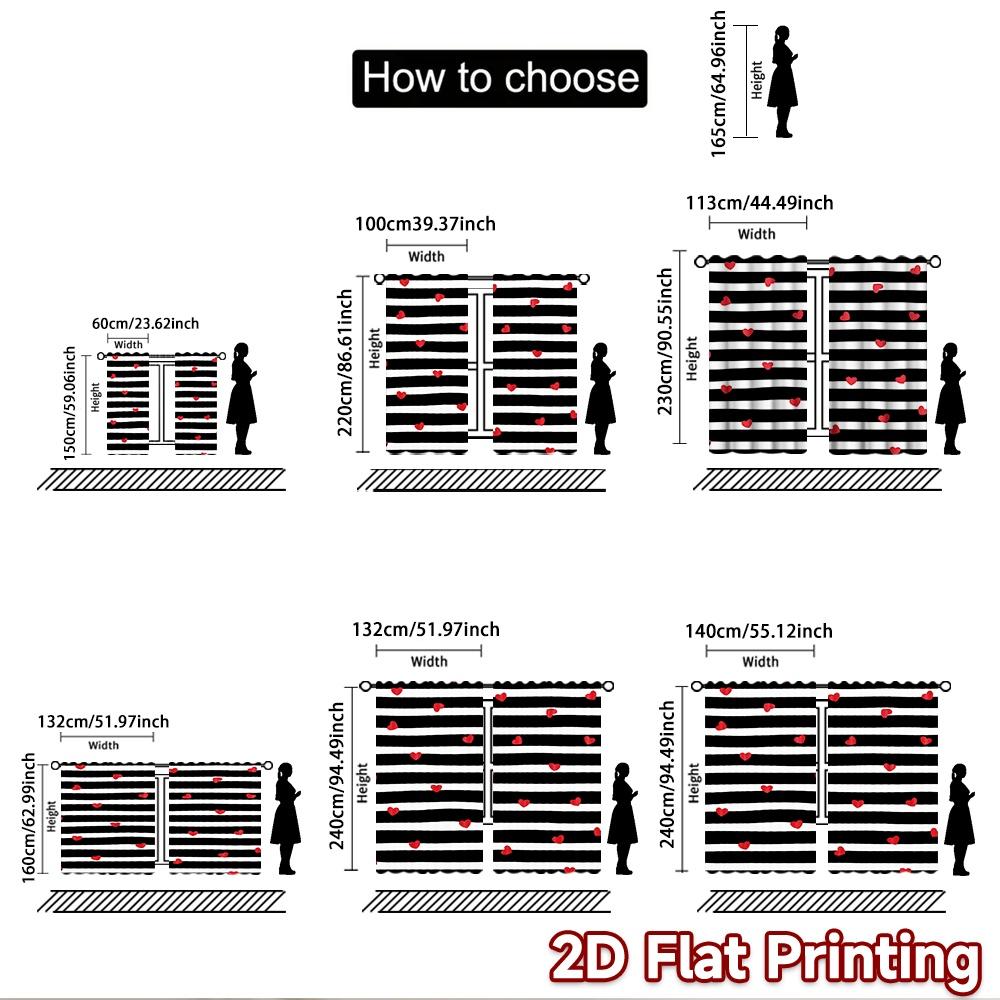 2D flat printing 2pcs Curtain Scene Curtain Valentine's Day Hearts Stripes Digital Printed Polyester Drapes Holiday Decorations