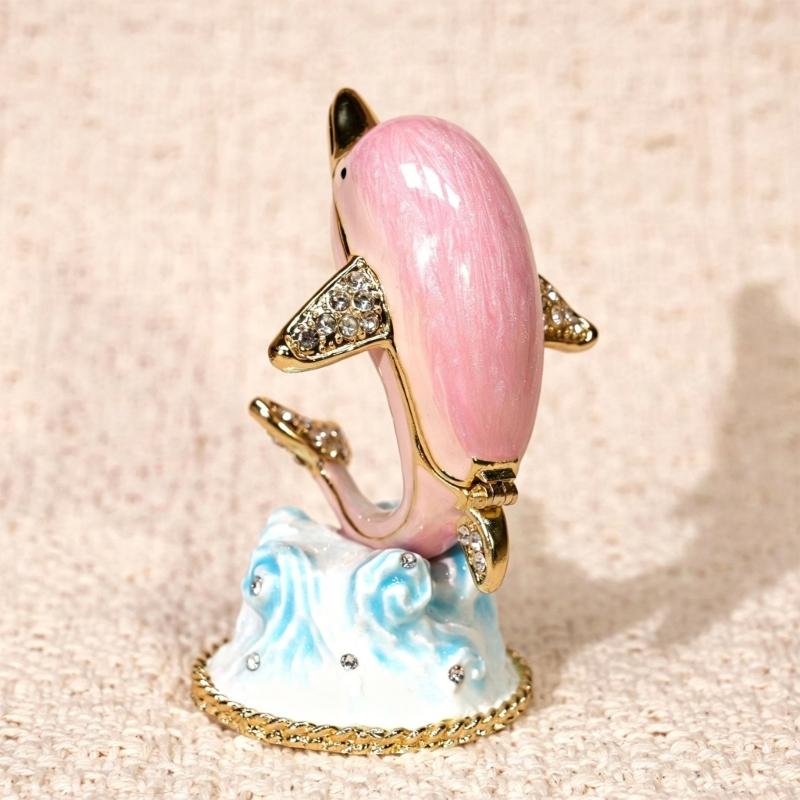 Elegante Delfinform Schmuckschatulle Handgefertigtes Heimdekorations-Ornament Legierungstextur Geeignet für Ringe Halsketten Aufbewahrung