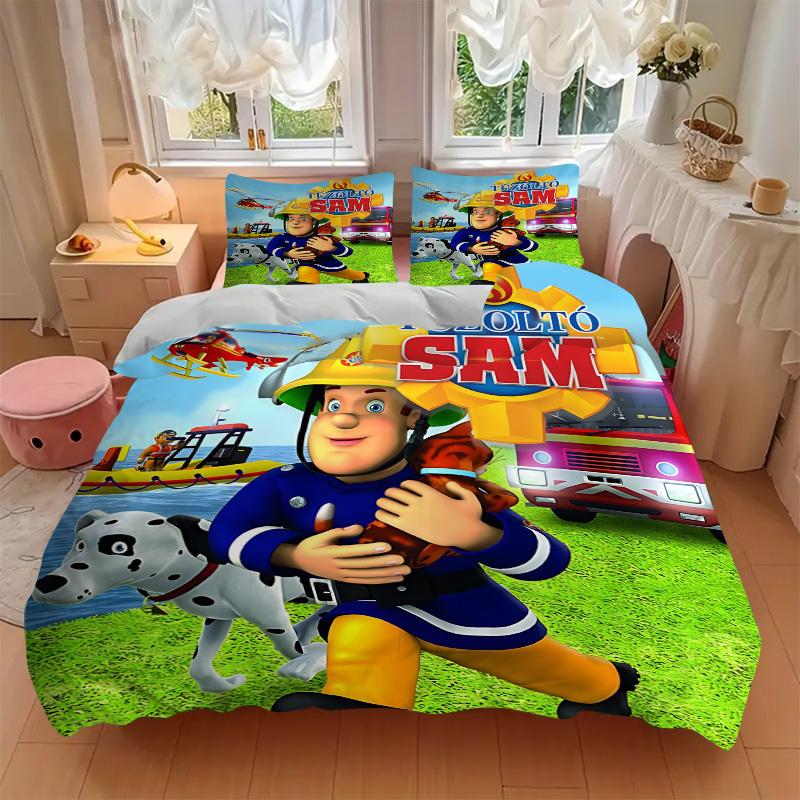 Fireman Sam'S Heroic Rescue Print 3Pcs Bedding Setduvet Cover With 2 Bedropillowcase Home Birthday Gift