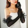 Lace Pearl Etiquette Gloves Perspective Sunscreen Sleeves Fashion Long Gloves  Wedding Dress