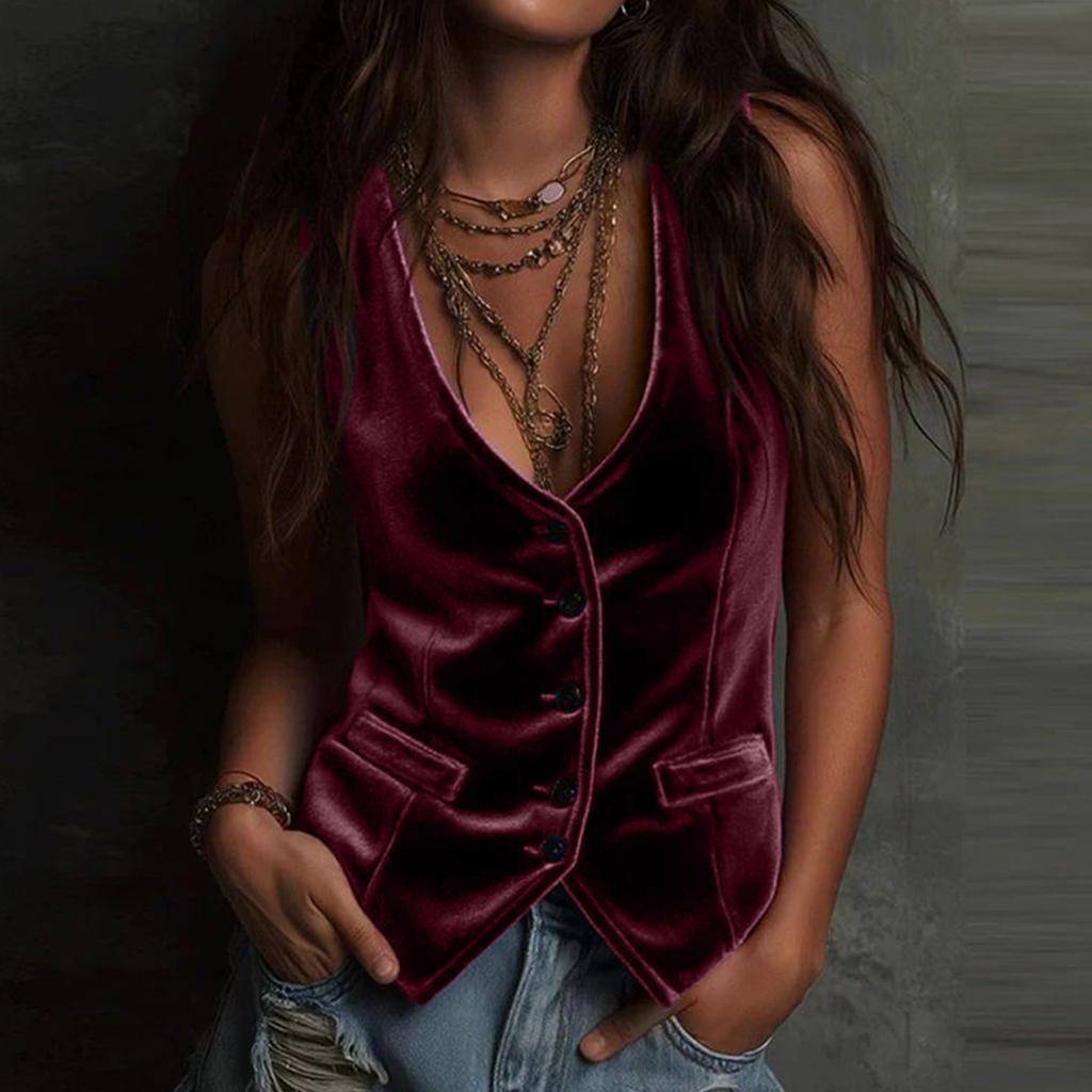 Women's Fashionable Button-Down Sexy Sleeveless Vest Cardigan
