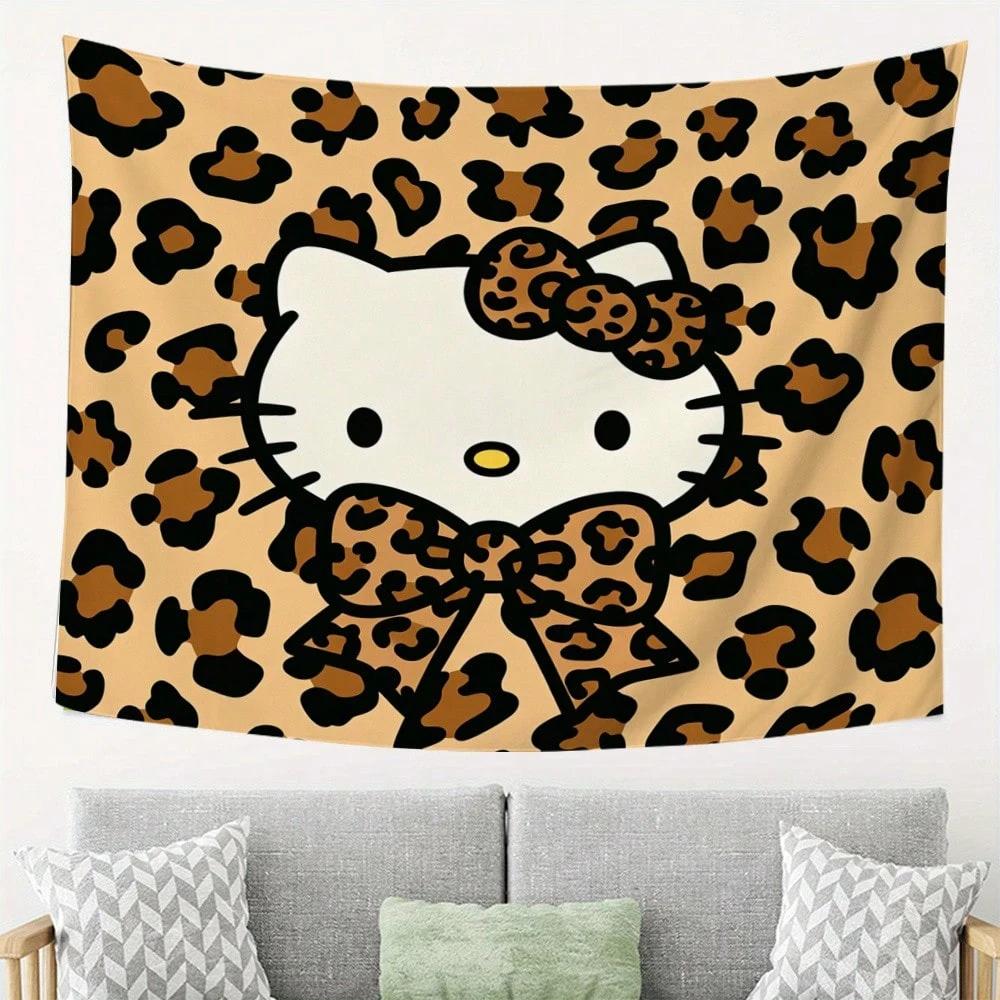 1pc Hello Kitty Black Pink Tapestry Cute Cat Cartoon Wall Hanging Polyester 2D Print Kawaii Decor for Bedroom Gift for Sanri